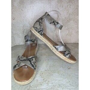 Ana Ankle Strap Flat Sandals with Buckle Women Sz 10 Espadrille Snake Print Shoe
